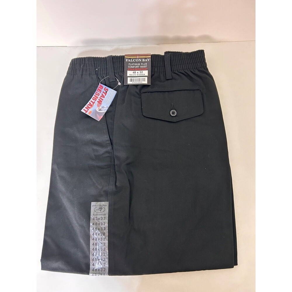 NWT Falcon Bay Men size 48X32 Full Elastic Waist Pants Stain resistant Black y